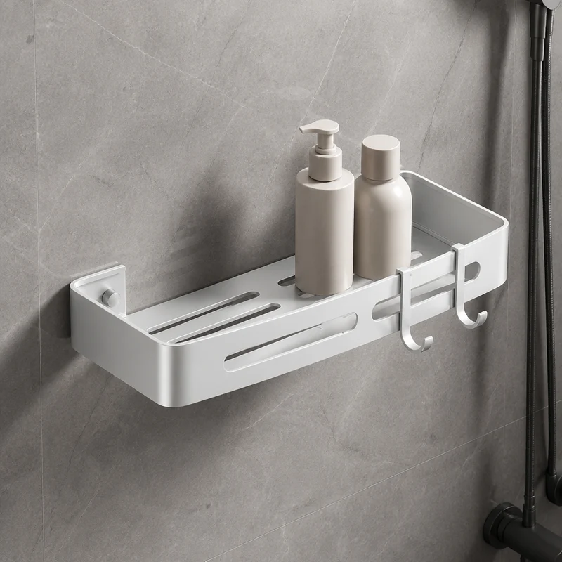 Étagère de douche incurvée avec crochets