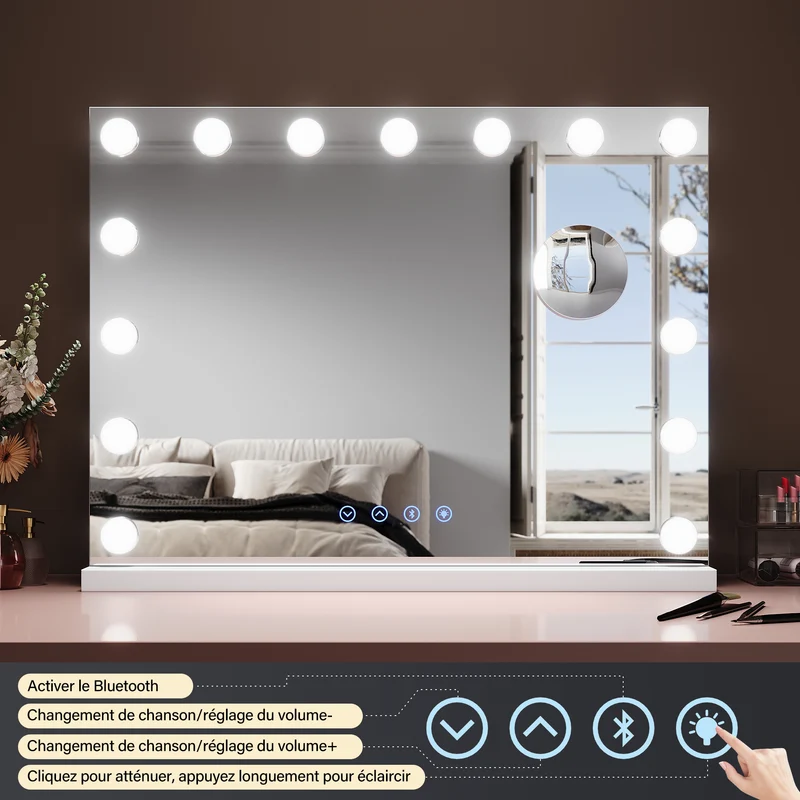 SIRHONA Miroir Mural Miroir Maquillage 58x43cm LED Mirror Hollywood 3 couleurs