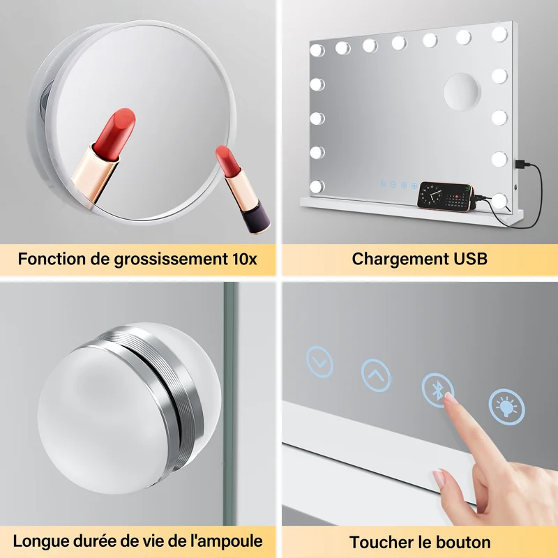 SIRHONA Miroir Mural Miroir Maquillage 58x43cm LED Mirror Hollywood 3 couleurs