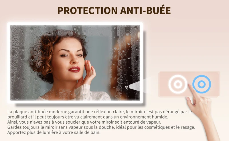 SIRHONA Miroir de Salle de Bain LED Anti-buée Miroir avec éclairage LED Miroir Cosmétiques Mural avec 3 températures de Couleur
