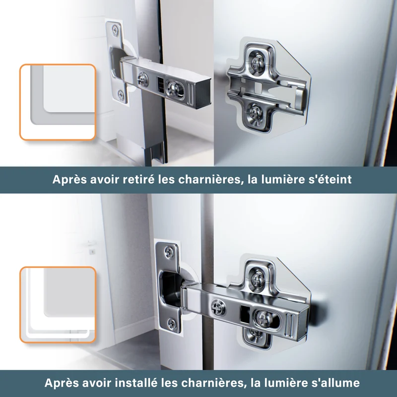 SIRHONA Armoire miroir 60 × 65 cm avec éclairage et prise de courant anti-buée LED avec écran tactile en aluminium