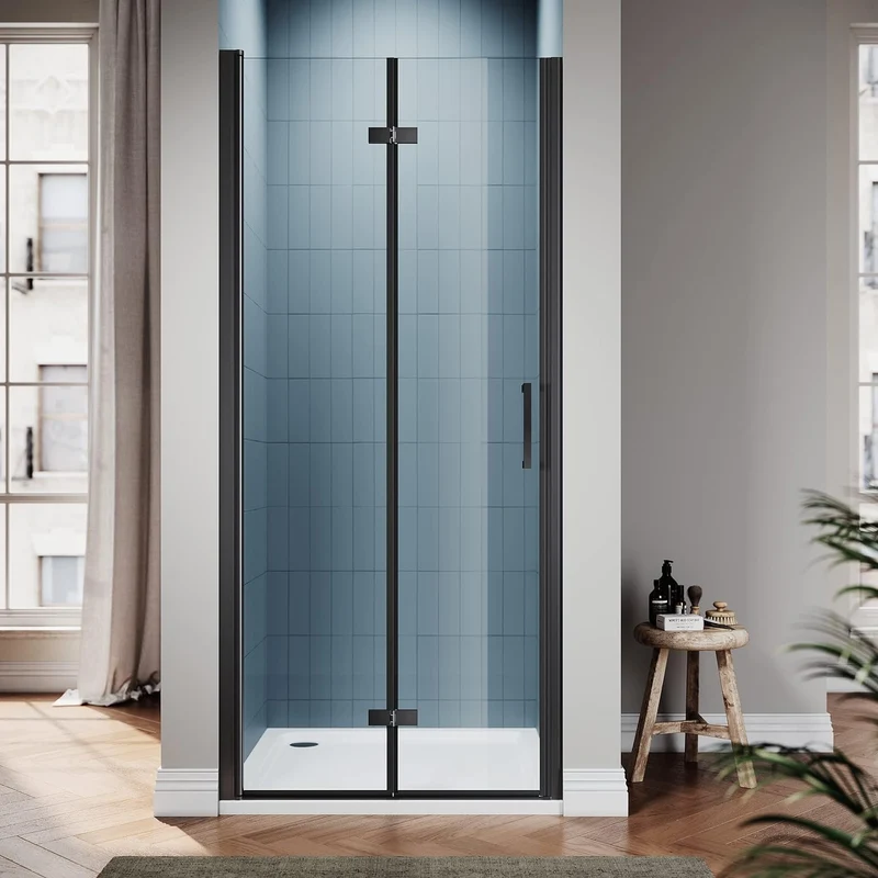 SIRHONA Porte de douche plié en Verre Transparent 6mm Securit 76/80/90x195cm Noir