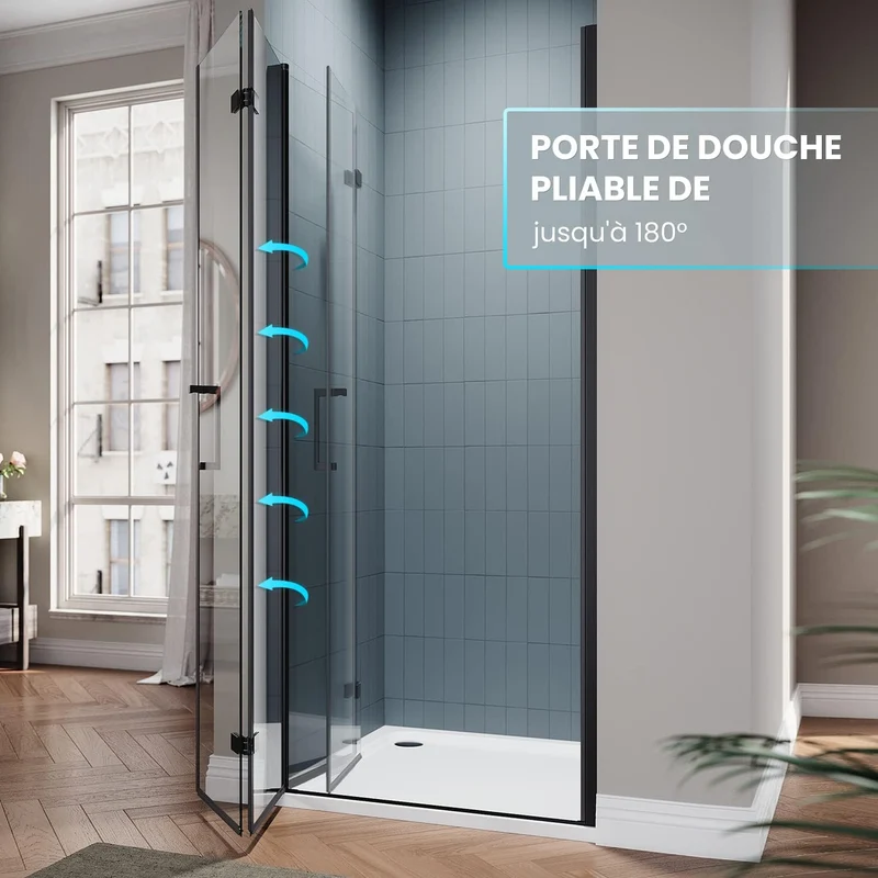 SIRHONA Porte de douche plié en Verre Transparent 6mm Securit 76/80/90x195cm Noir