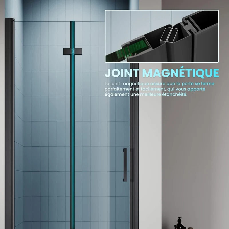 SIRHONA Porte de douche plié en Verre Transparent 6mm Securit 76/80/90x195cm Noir
