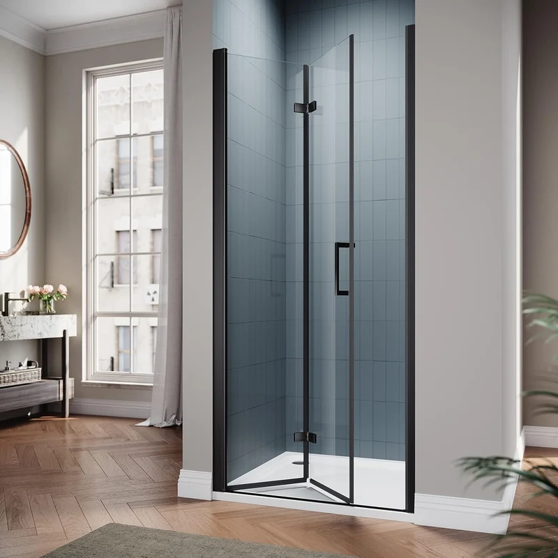 SIRHONA Porte de douche plié en Verre Transparent 6mm Securit 76/80/90x195cm Noir