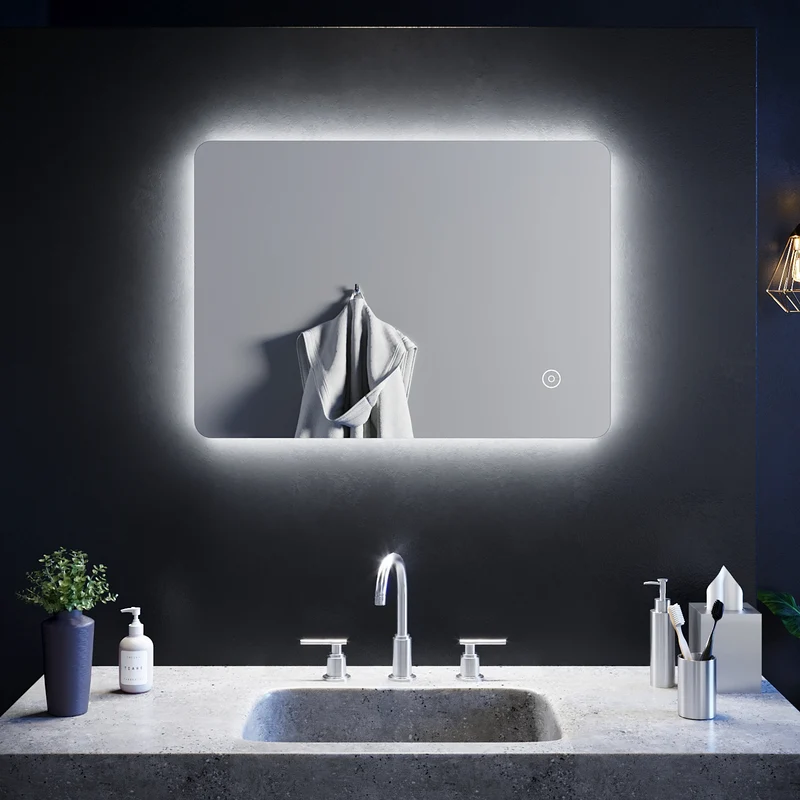 SIRHONA Miroir led Miroir de salle de bains avec éclairage LED Miroir Cosmétiques Mural Lumière Illumination avec Commande par Effleurement 70x50 CM