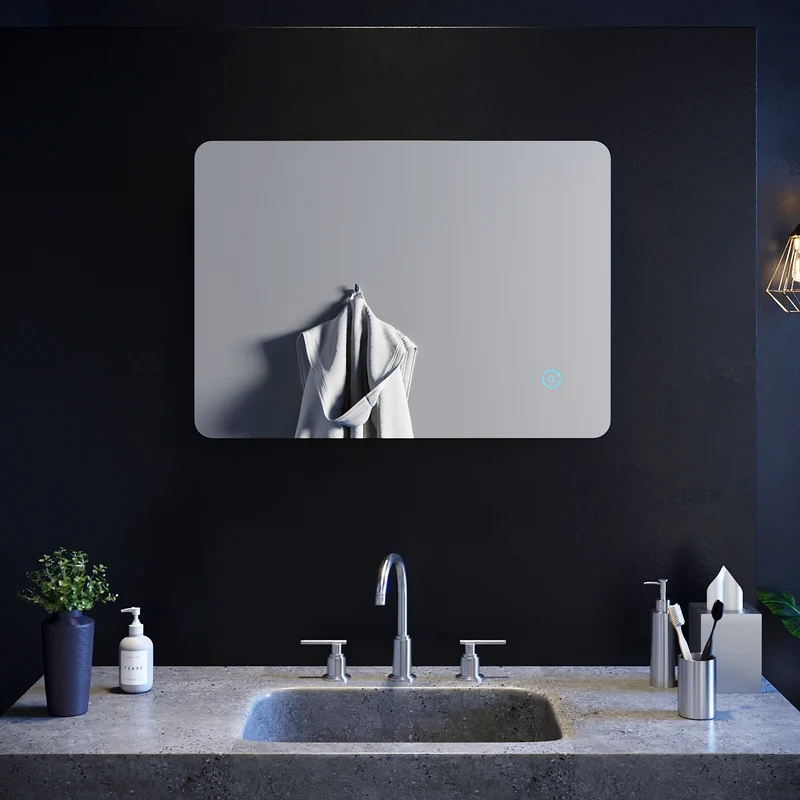 SIRHONA Miroir led Miroir de salle de bains avec éclairage LED Miroir Cosmétiques Mural Lumière Illumination avec Commande par Effleurement 70x50 CM