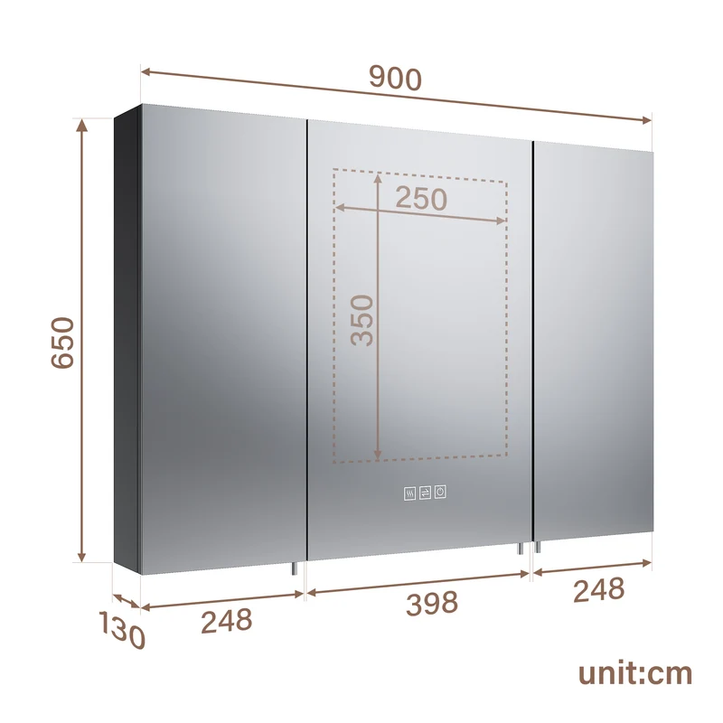 SIRHONA Armoire de Toilette Miroir, Armoire Murale avec Éclairage LED et Prises de Courant, 90 x 65 x 13cm