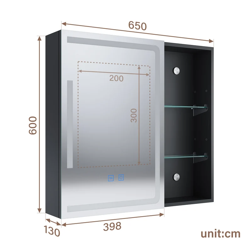 SIRHONA Armoire de Toilette Miroir, Armoire Murale avec Éclairage LED et Prises de Courant, 65 x 60 x 13cm