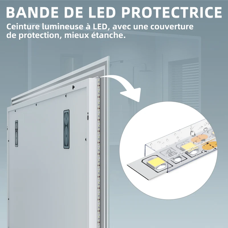 SIRHONA Miroir LED Salle de Bain Bluetooth 80x60cm Miroir Lumineux Salle de Bain avec Eclairage Intégré Anti-buée