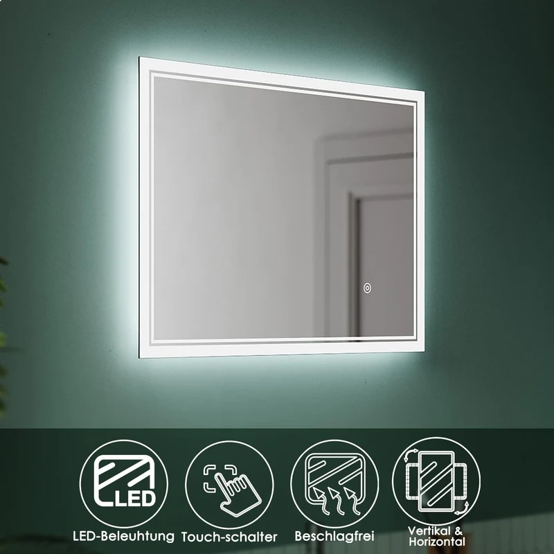 SIRHONA miroir de salle de bain 70x50cm avec éclairage antibuée miroir de salle de bain LED avec interrupteur mural