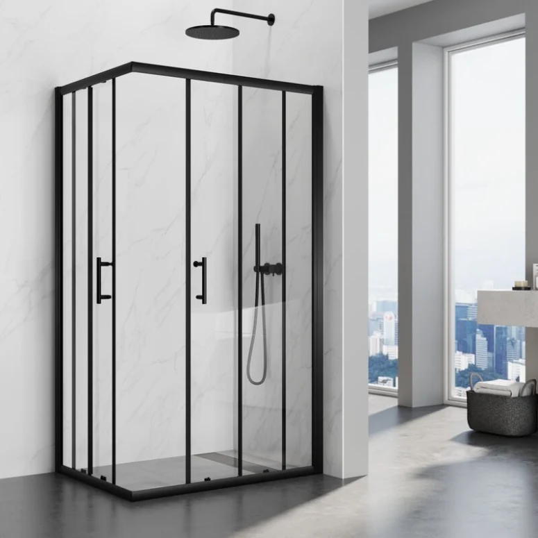 SIRHONA Cabine de Douche Coulissante 70 ~100cm，5mm Verre Trempé, Aluminium, Noir