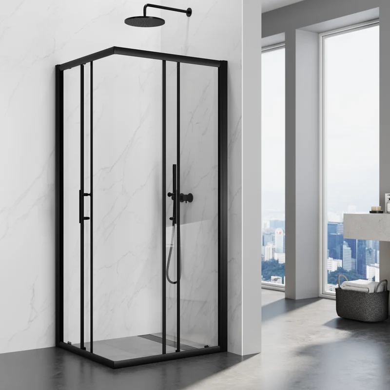 SIRHONA Cabine de Douche Coulissante 70 ~100cm，5mm Verre Trempé, Aluminium, Noir
