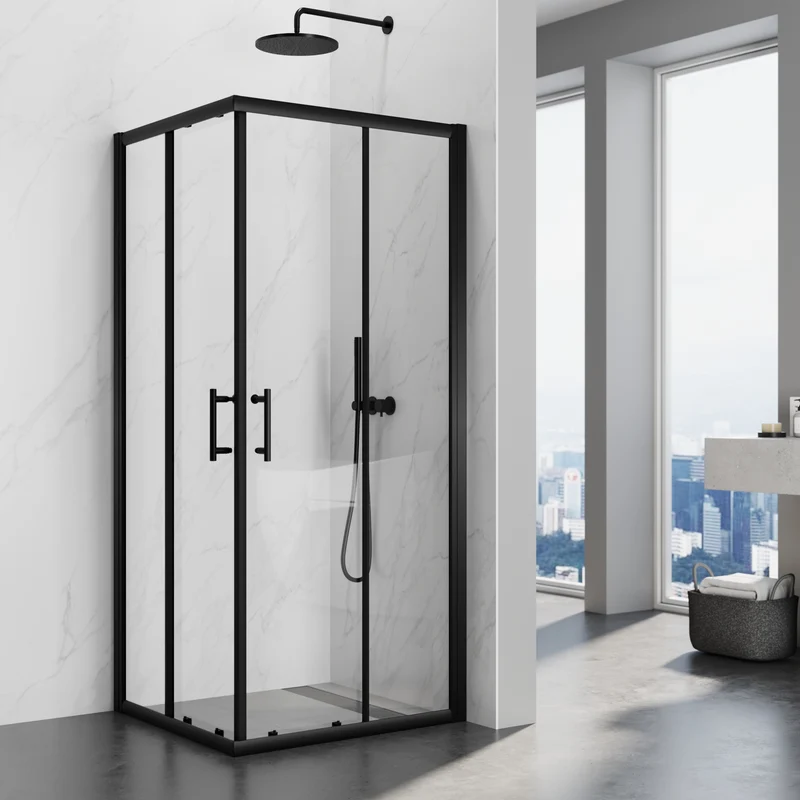 SIRHONA Cabine de Douche Coulissante 70 ~100cm，5mm Verre Trempé, Aluminium, Noir