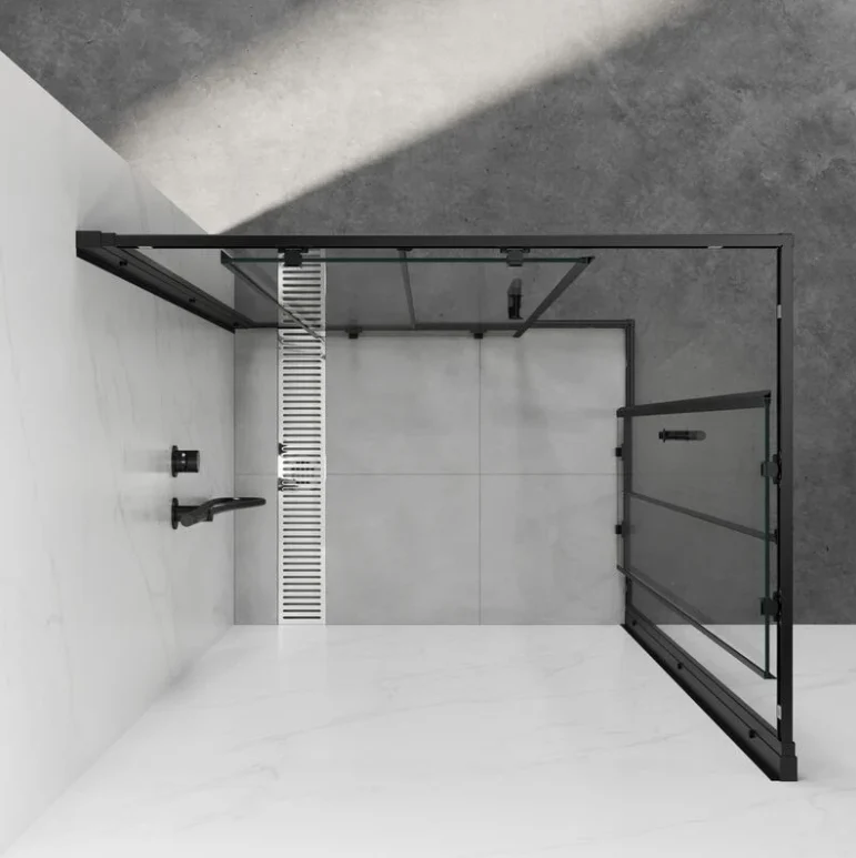 SIRHONA Cabine de Douche Coulissante 70 ~100cm，5mm Verre Trempé, Aluminium, Noir