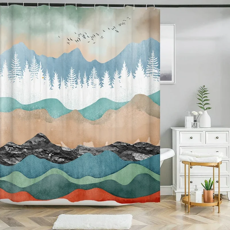 Rideau de douche montagnes colorées