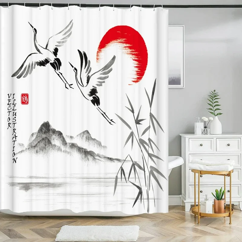 Rideau de douche grues japonaises