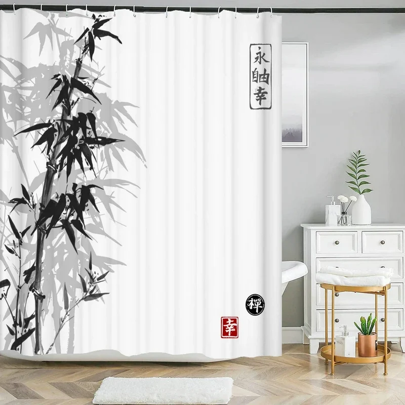 Rideau de douche bambou noir japonais