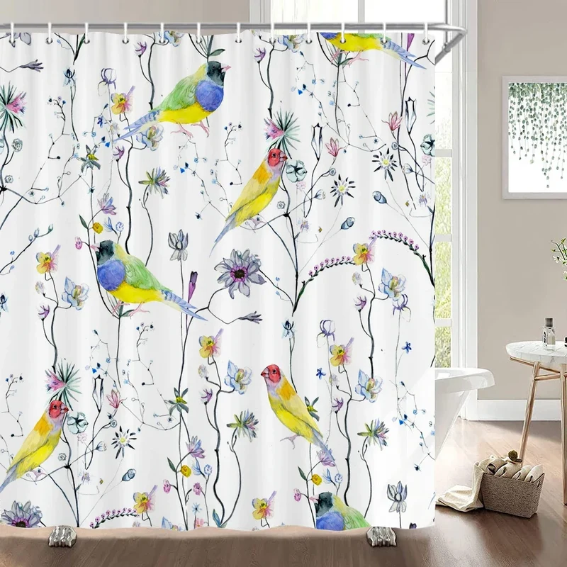 Rideau de douche oiseaux jaunes