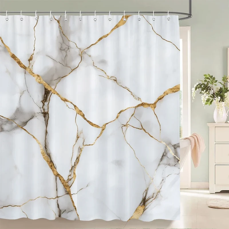 Rideau de douche marbre blanc veiné d'or