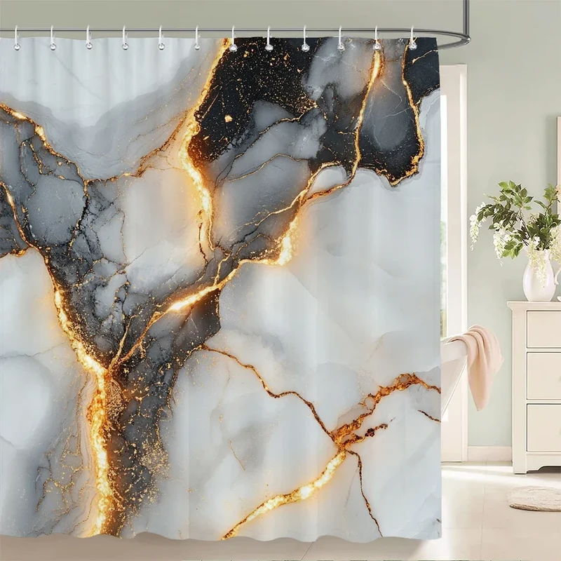 Rideau de douche marbre gris et or lumineux