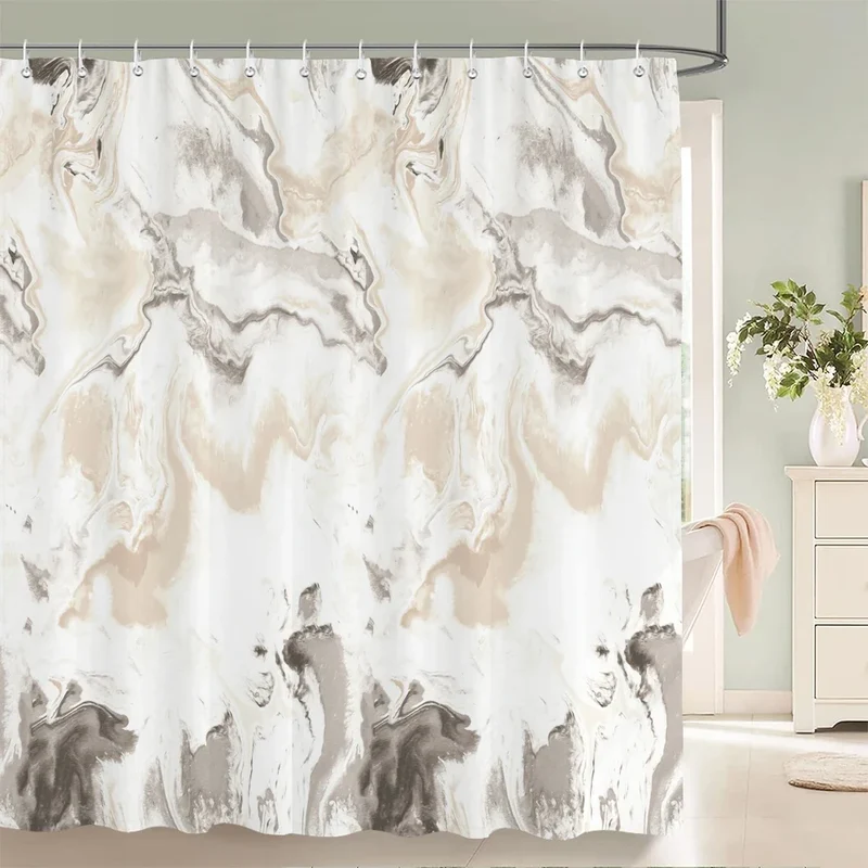 Rideau de douche peinture fluide blanc et beige