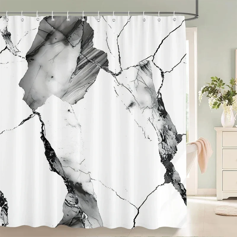 Rideau de douche marbre blanc noir minimaliste