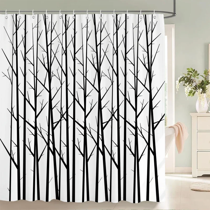 Rideau de douche forêt graphique noire