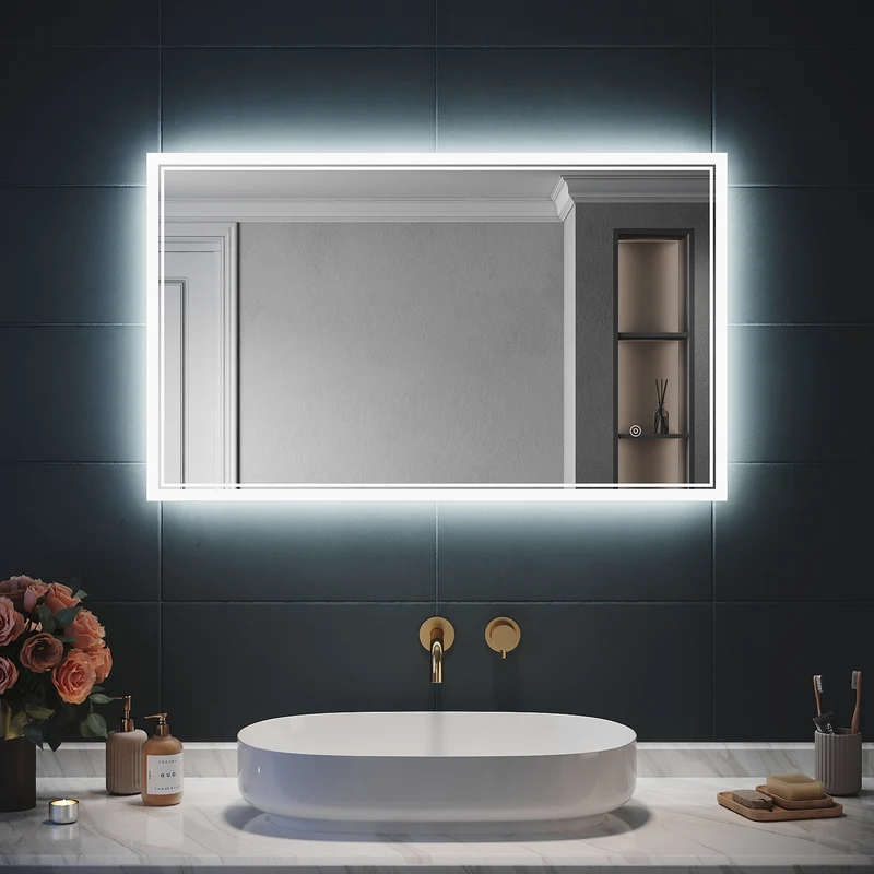 SIRHONA Miroir LED Salle de Bain avec éclairage, Miroir Lumineux Salle de Bain Anti-buée,80x60/60x100cm