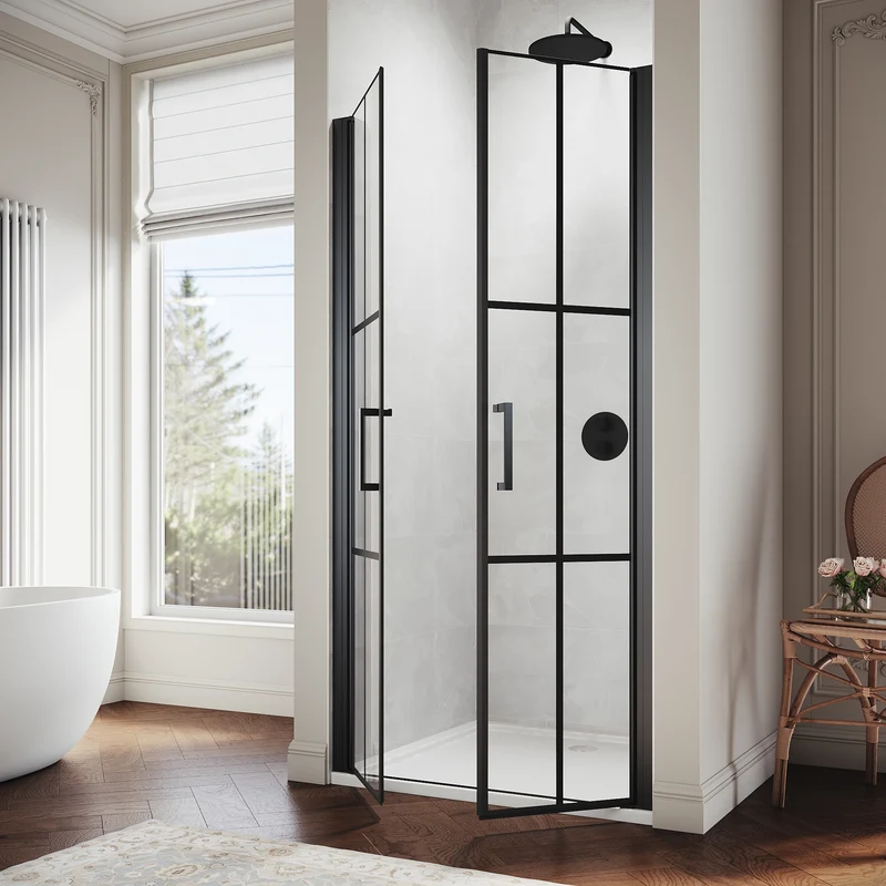 SIRHONA Porte de douche battante rotative 180°, 80 ~100cm x 195cm, verre trempé 5mm