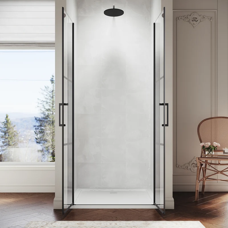 SIRHONA Porte de douche battante rotative 180°, 80 ~100cm x 195cm, verre trempé 5mm