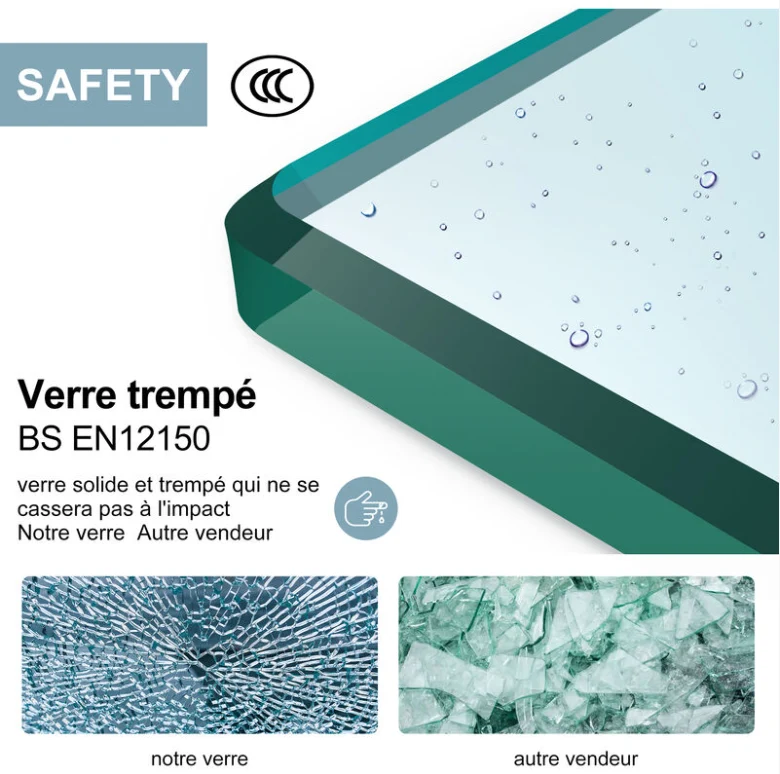 SIRHONA Porte de douche battante rotative 180°, 80 ~100cm x 195cm, verre trempé 5mm
