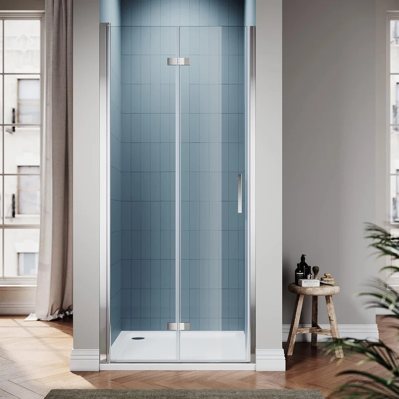 SIRHONA Porte de douche plié en Verre Transparent 6mm Securit 76/80/90x195cm blanc