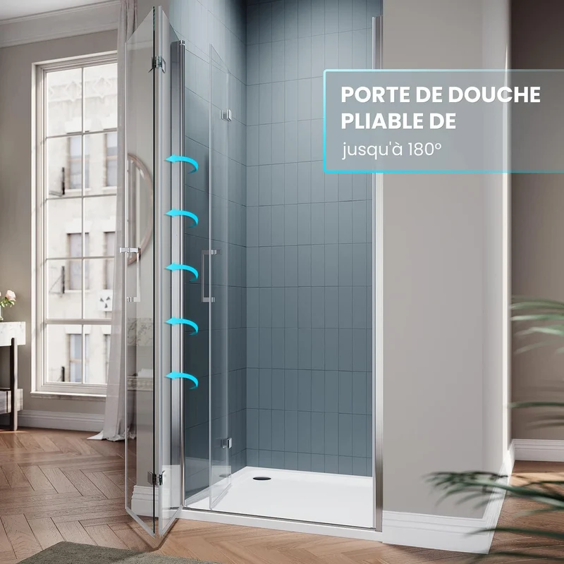 SIRHONA Porte de douche plié en Verre Transparent 6mm Securit 76/80/90x195cm blanc