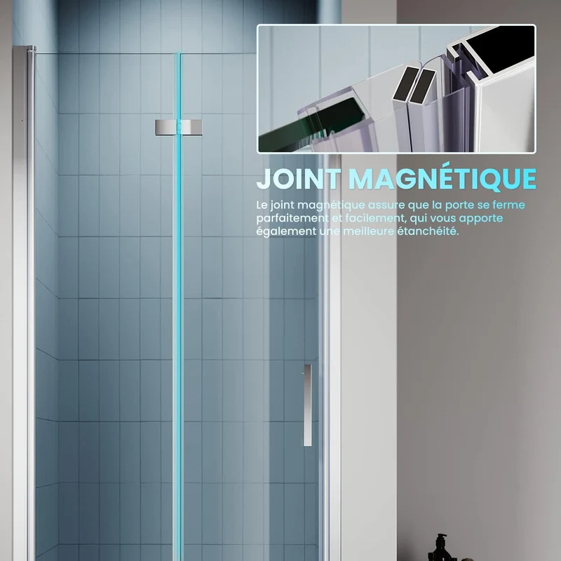 SIRHONA Porte de douche plié en Verre Transparent 6mm Securit 76/80/90x195cm blanc