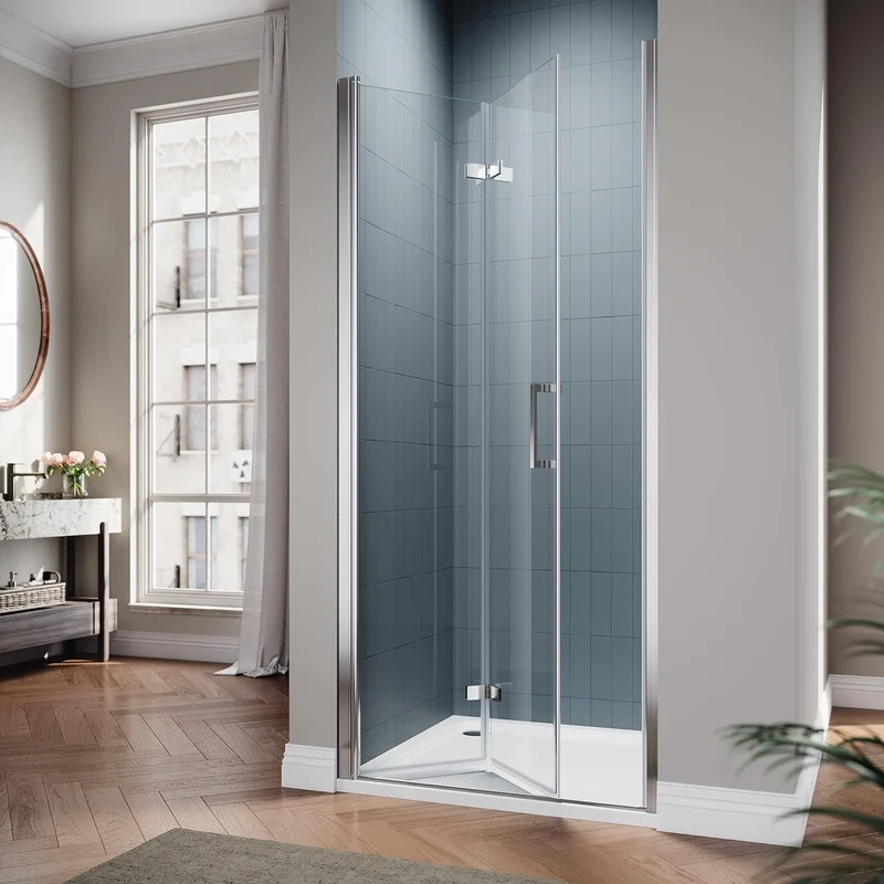 SIRHONA Porte de douche plié en Verre Transparent 6mm Securit 76/80/90x195cm blanc