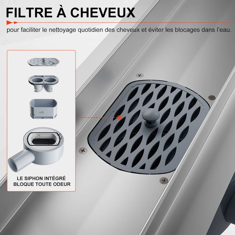 SIRHONA Caniveau Douche Italienne 60cm ~ 110cm à carreler
