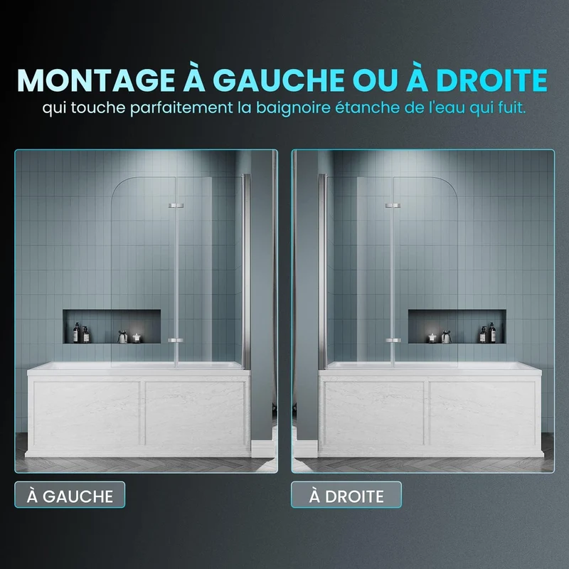 SIRHONA Paroi de Douche Baignoire, 2 volets with 100x130cm / 3volets with 130x130cm