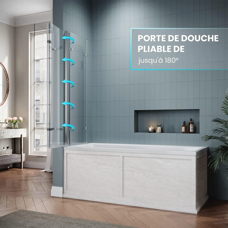 SIRHONA Paroi de Douche Baignoire, 2 volets with 100x130cm / 3volets with 130x130cm