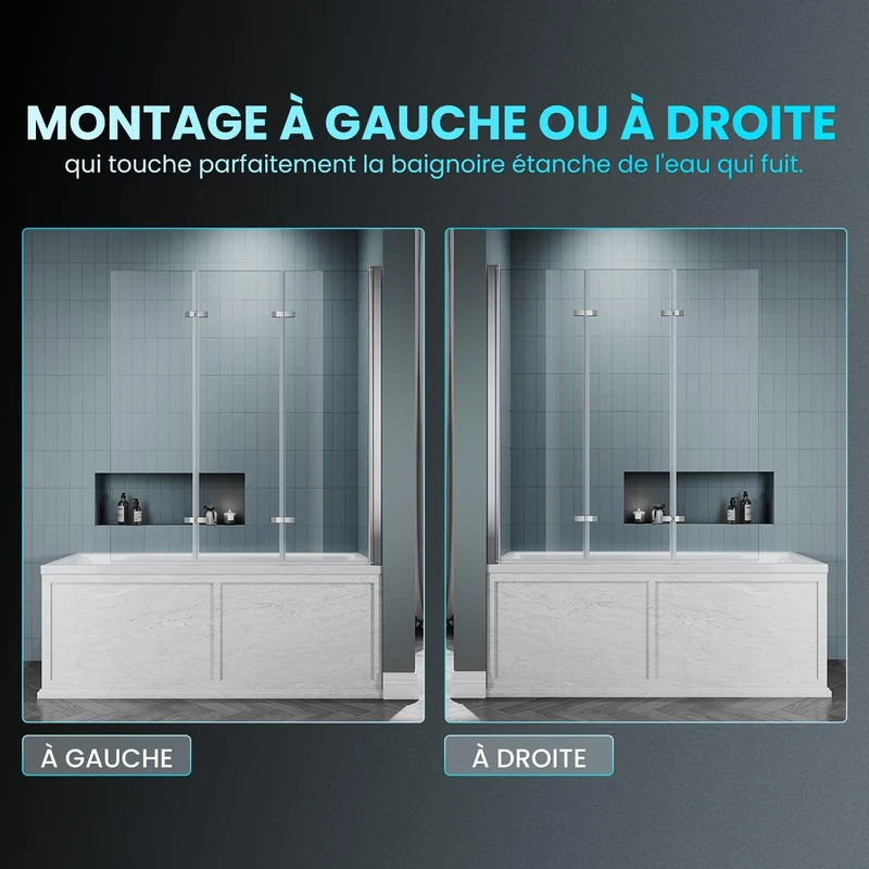 SIRHONA Paroi de Douche Baignoire, 2 volets with 100x130cm / 3volets with 130x130cm