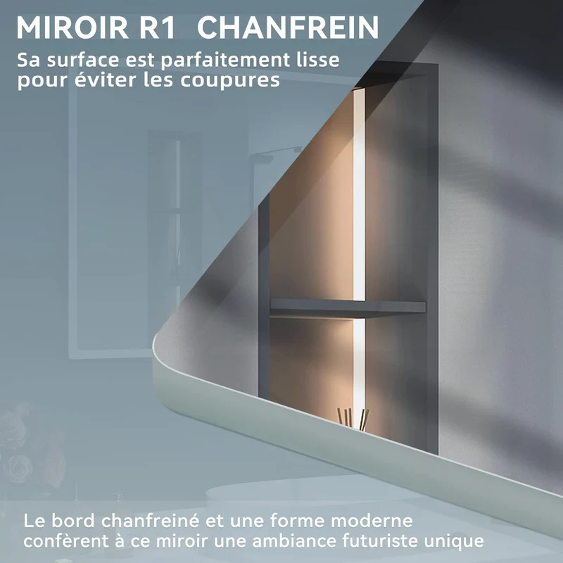 SIRHONA Miroir LED Salle de Bain Bluetooth 120x70cm Miroir de Bain avec Eclairage Intégré, Anti-buée, Affichage