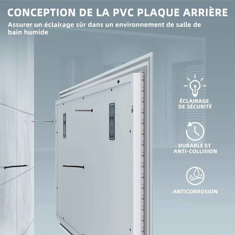 SIRHONA Miroir LED Salle de Bain Bluetooth 120x70cm Miroir de Bain avec Eclairage Intégré, Anti-buée, Affichage