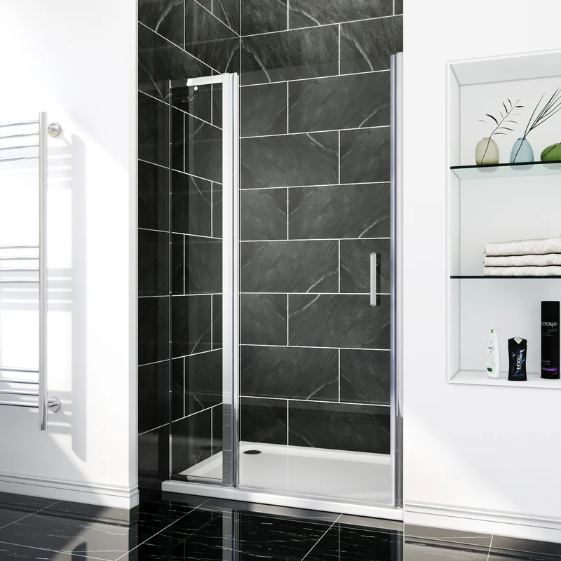SIRHONA porte de douche chromée semi-encadrée, taille 70-90cm hauteur 185cm avec paroi latérale fixe de 30cm