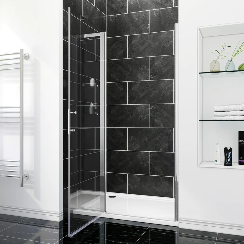 SIRHONA porte de douche chromée semi-encadrée, taille 70-90cm hauteur 185cm avec paroi latérale fixe de 30cm