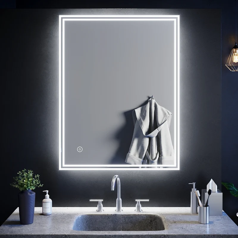 SIRHONA Miroir led Miroir de salle de bains avec éclairage LED Miroir Cosmétiques Mural Lumière Illumination avec Commande par Effleurement 90x70 CM
