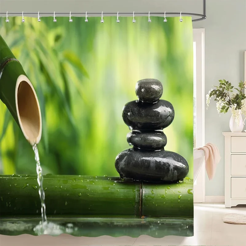 Rideau de douche galets et bambou