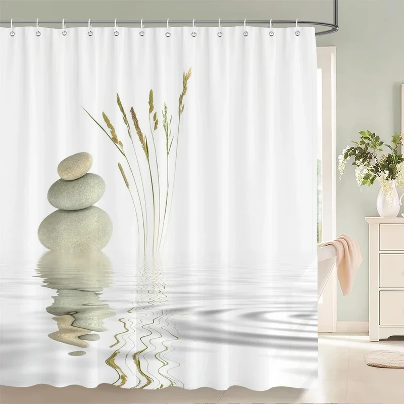 Rideau de douche galets et roseaux