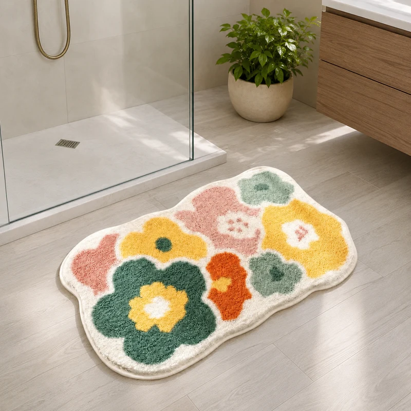 Tapis de bain fleuri