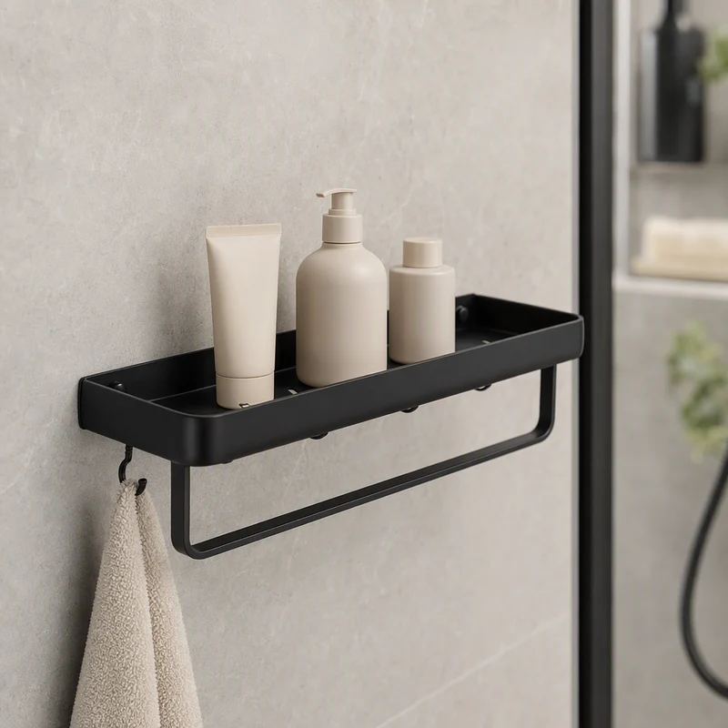 Étagère de douche rectangle noire