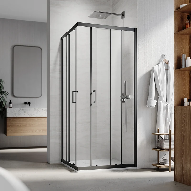 Cabine de douche d'angle, paroi de douche en verre trempé de sécurité de 5 mm, hauteur 195cm, noir